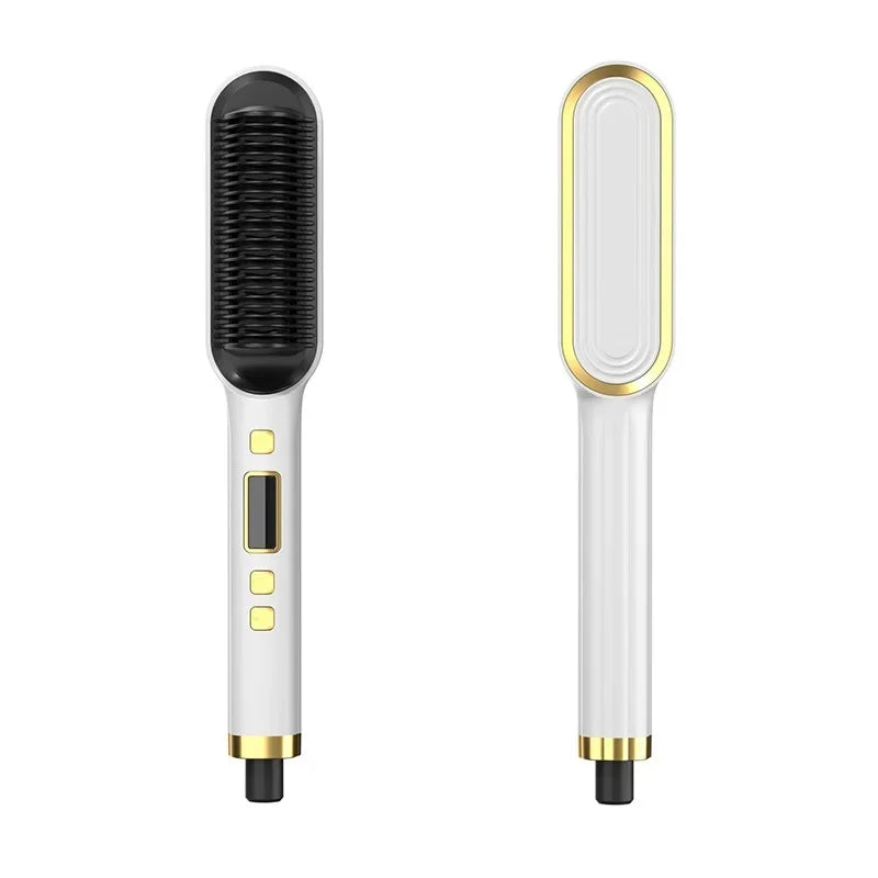 Hair Straightener Brush Iron Professional Hair Tools Straightening Comb LCD Hair Comb Wet And Dry Hair Straightener & Curler Peaceful Pleasures Health and Wellness white AU United States