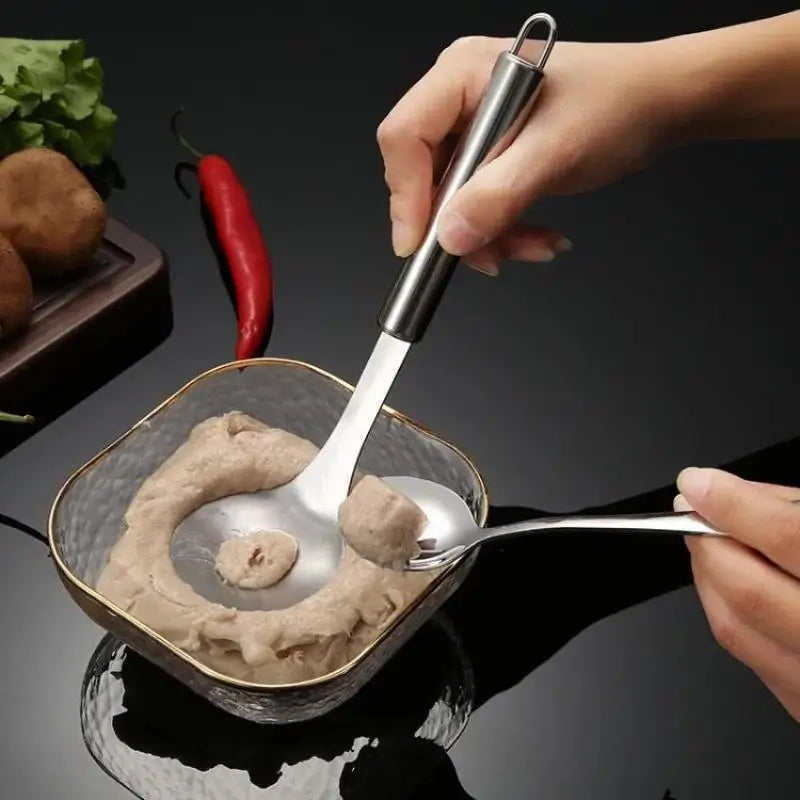 Meatball Maker Spoon Meat Baller Elliptical Leakage Hole Stainless