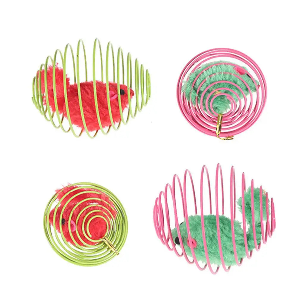 Interactive Cat Spring Cage Ball Toy – Caged Mouse Rolling Ball