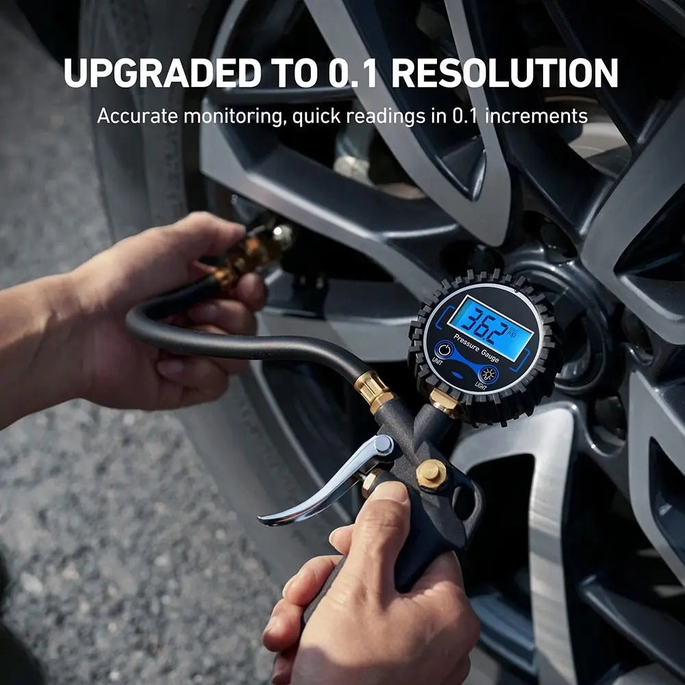 Digital Tire Pressure Gauge 250 PSI 0.1 Resolution Heavy Duty Air Chuck for Tire Inflator Compressor Peaceful Pleasures Health and Wellness