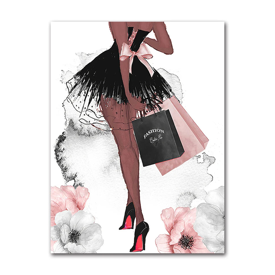 Modern Fashion Canvas Wall Art | Women Lips High Heels Poster