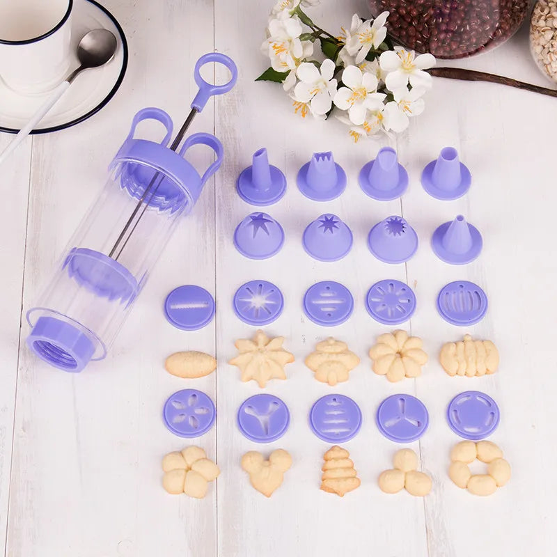 Cookie Gun & Pastry Cream Syringe Extruder – 250ml with 10 Flower Discs & 8 Nozzles for Cake, Cookie & Cupcake Decorating