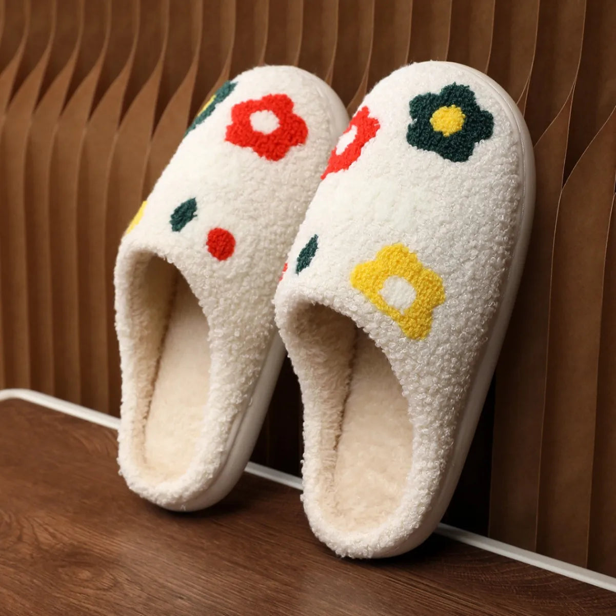 Women's Fluffy Flower Indoor Slippers | Non-Slip Soft House Shoes