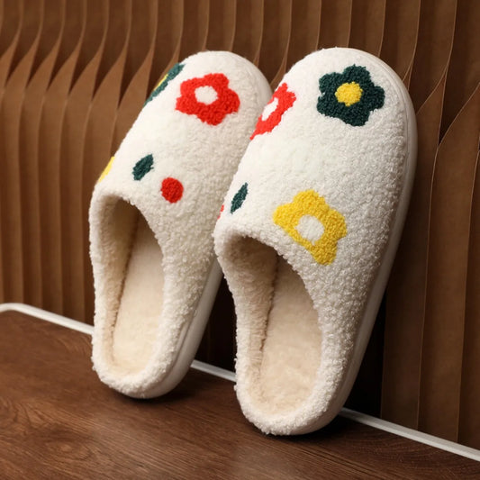 Women's Fluffy Flower Indoor Slippers | Non-Slip Soft House Shoes Indoor House Slippers Peaceful Pleasures Health and Wellness B 40-41
