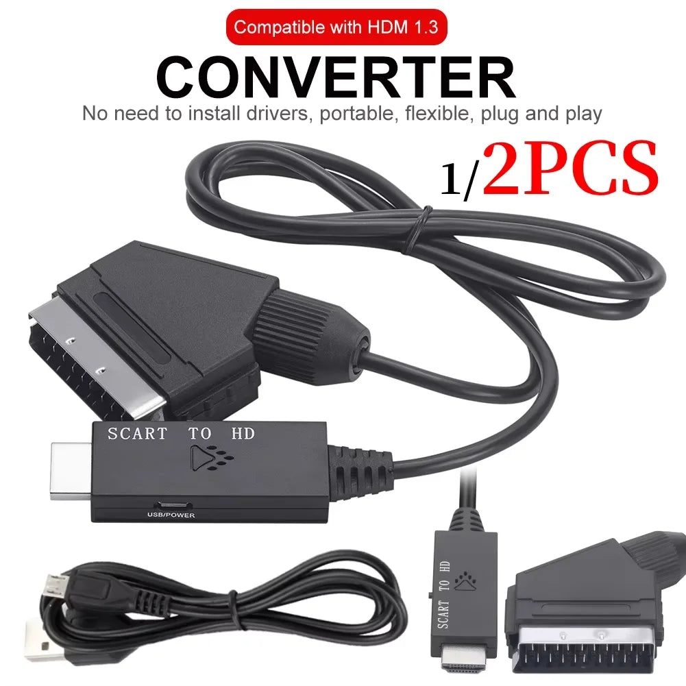 SCART to HDMI-compatible Converter Cable Video Audio Converter Adapter Scart in HDM Out Suport 720P/1080P Switch for HDTV DVD Peaceful Pleasures Health and Wellness