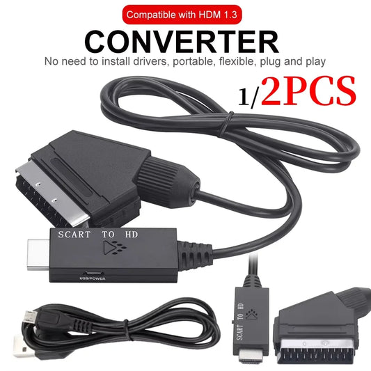 SCART to HDMI-compatible Converter Cable Video Audio Converter Adapter Scart in HDM Out Suport 720P/1080P Switch for HDTV DVD Peaceful Pleasures Health and Wellness