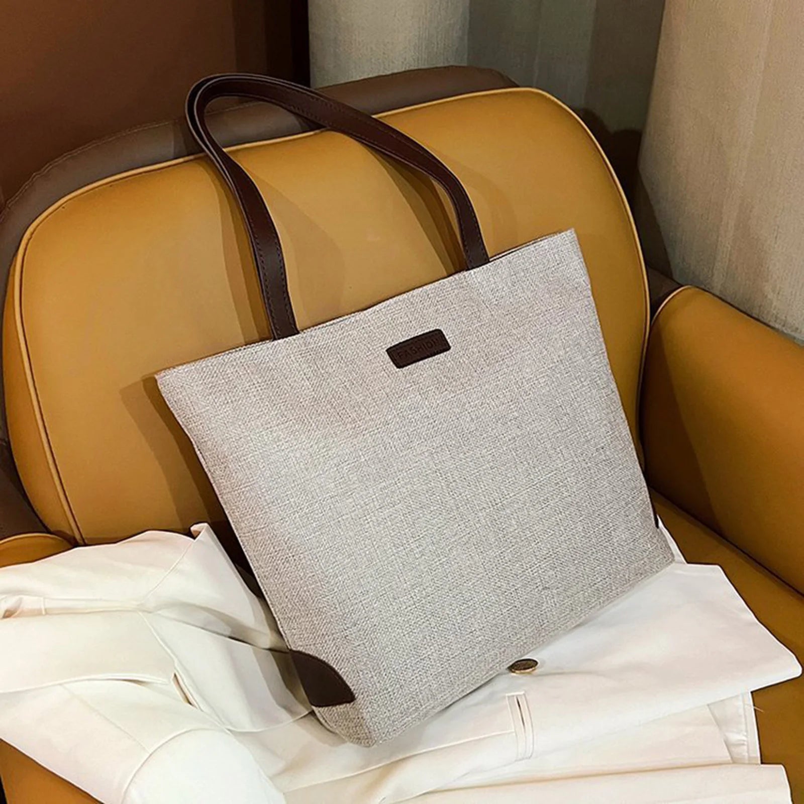 Cotton Linen Tote Bag Large Capacity Single Shoulder Bag Korean Style Casual Commuter Bag for Women Peaceful Pleasures Health and Wellness