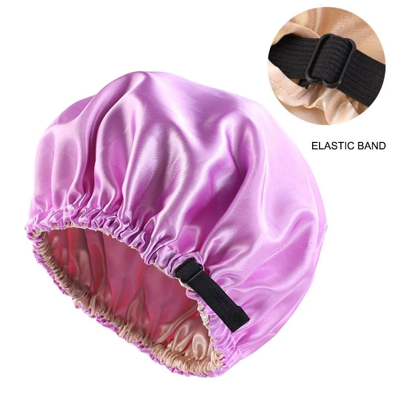 New Satin Hair Cap for Sleeping Invisible Flat Imitation Silk Round Haircare Women Headwear Ceremony Adjusting Button Night Hat Peaceful Pleasures Health and Wellness PURPLE