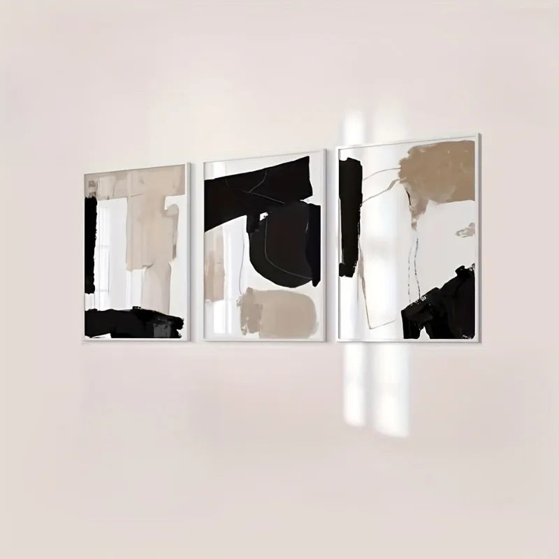 3-Piece Modern Abstract Canvas Wall Art | Black & Beige Set Canvas Wall Art Set Peaceful Pleasures Health and Wellness