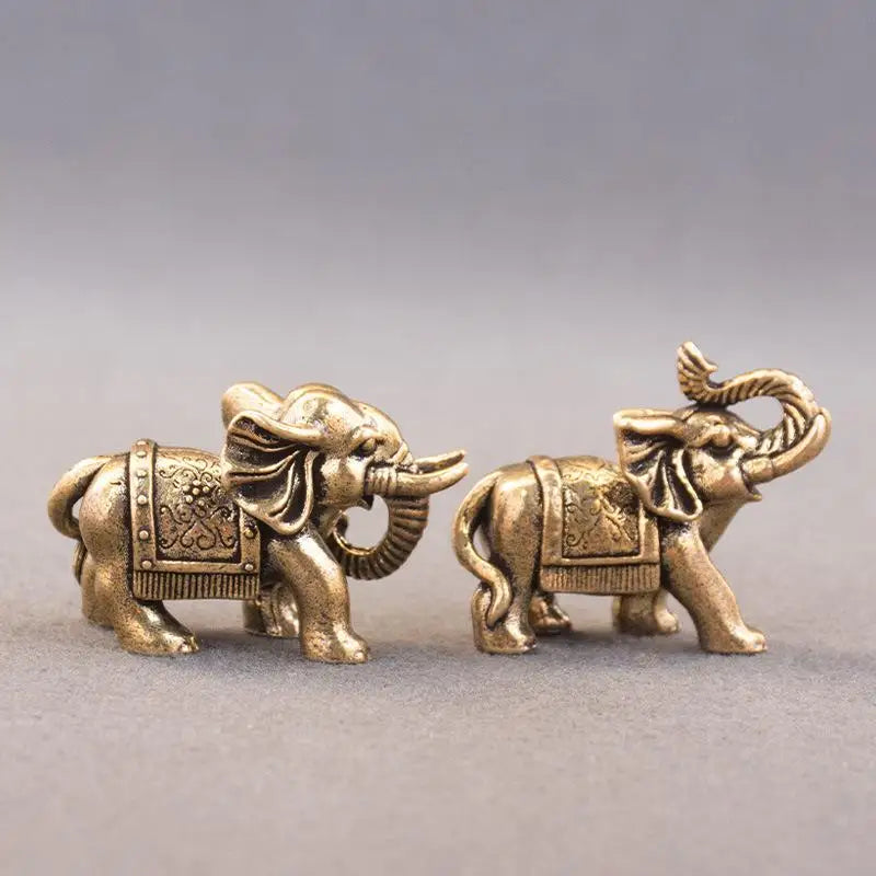 Brass Lucky Elephant Miniature Figurine | Antique Copper Statue
