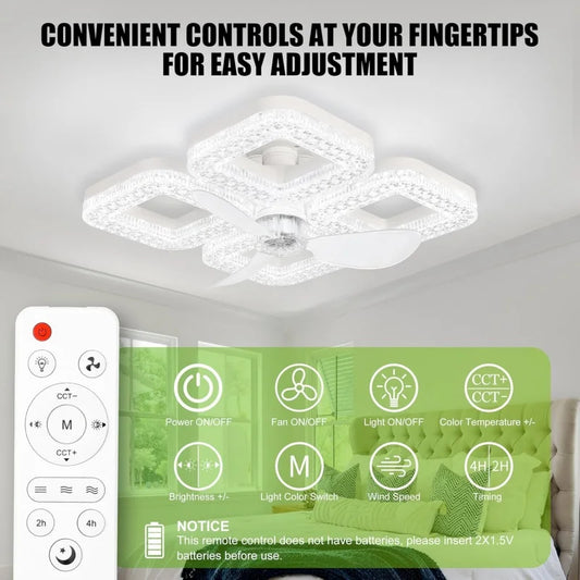 RUNTOIN 48W Smart LED Ceiling Fan Light | Dimmable Remote LED Ceiling Fan Light Peaceful Pleasures Health and Wellness