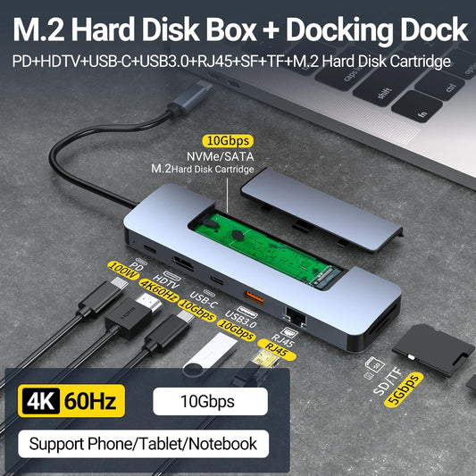 8-in-1 USB-C Hub with M.2 NVMe/SATA SSD Enclosure & 4K HDMI USB-C Docking Hub Peaceful Pleasures Health and Wellness
