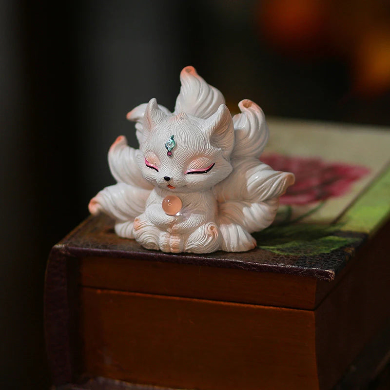 Resin Nine-Tailed Fox Miniature Statue | Aesthetic Home Decor