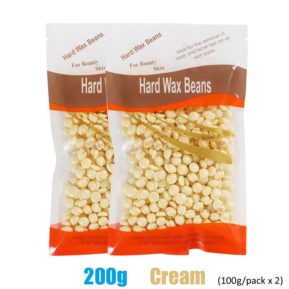 Wax Heater 500ML Set For Hair Removal / Digital Display Screen Depilatory Hard Wax Melt Warmer / 200g Wax Beans Hair Remove Tool Peaceful Pleasures Health and Wellness 200g-Cream