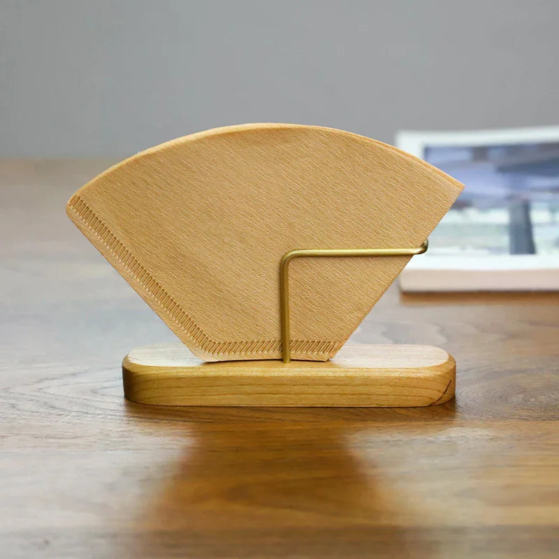 Wooden Coffee Filter Holder Fan Shape Stand | Barista Organizer Coffee Filter Holder Peaceful Pleasures Health and Wellness