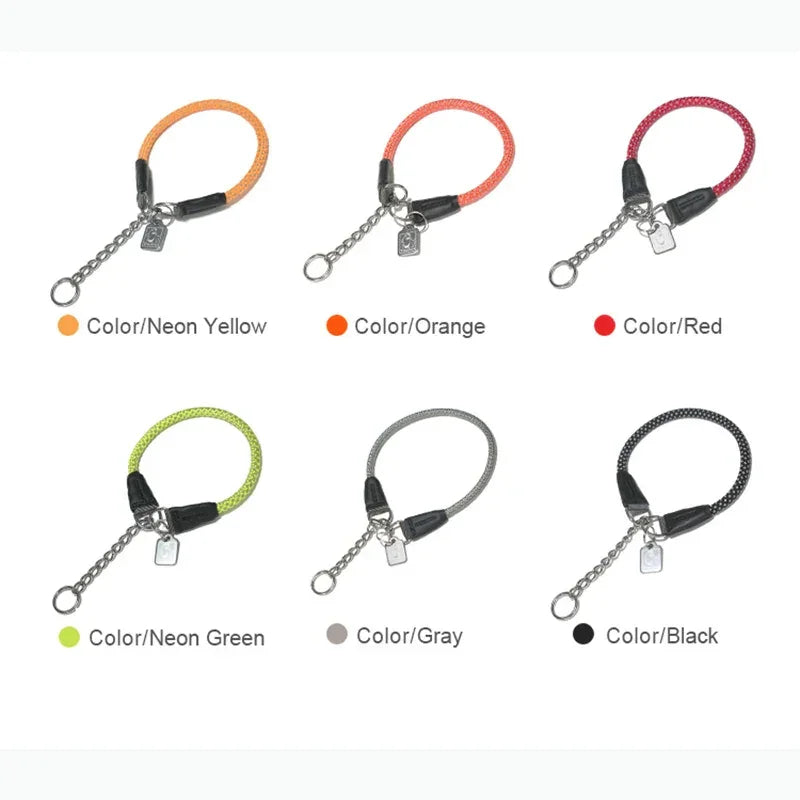 Truelove Large Dog Training Collar Reflective Nylon Stainless Steel Chain Adjustable Heavy Duty No Pull Dog Collar TLC5375 Peaceful Pleasures Health and Wellness
