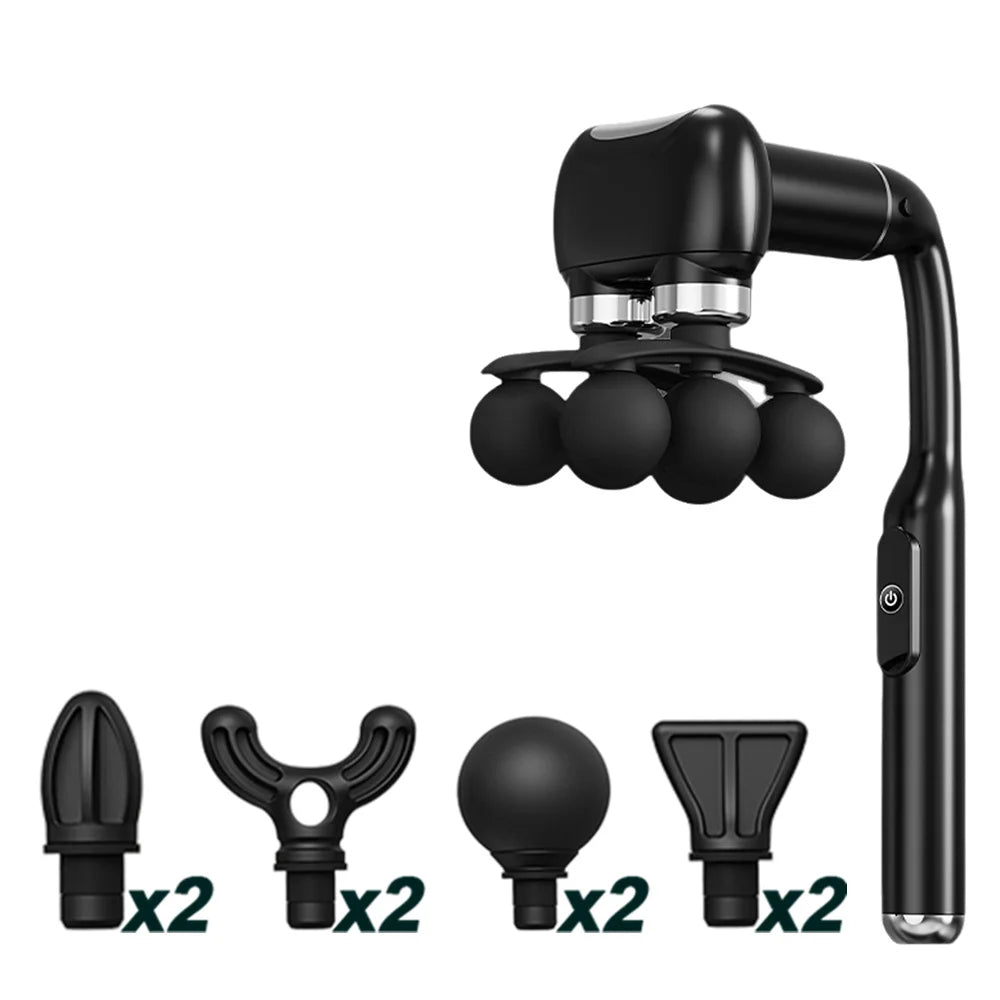 6-Heads Handhel Fascia Gun High Frequency Vibration Body Massage Gun Neck Shoulder Waist Back Handle Massager Fascia masajeador Peaceful Pleasures Health and Wellness black