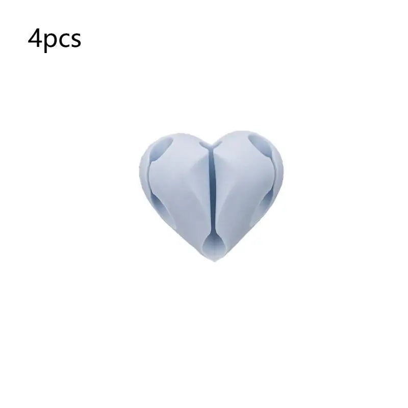 Self Adhesive Silicone Heart Shaped Cable Organizer 4PCS USB Charging Desk Clip Holder Home Office Wire Holder Clip Peaceful Pleasures Health and Wellness Blue