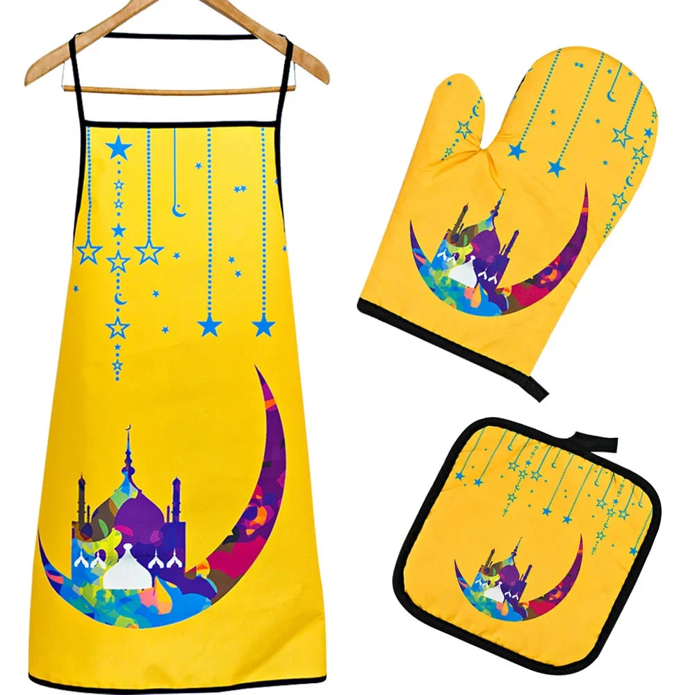 Ramadan Mubarak Kitchen Set – Apron, Oven Mitt & Pot Holder Kitchen Gift Set Peaceful Pleasures Health and Wellness