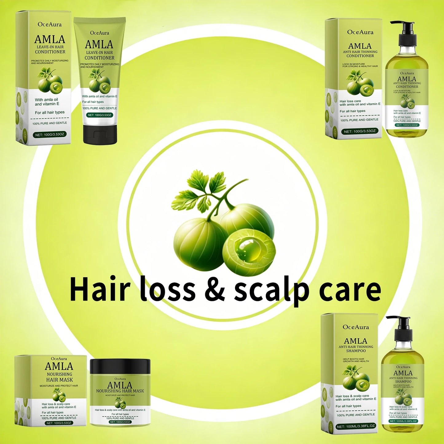 Amla Oil Shampoo Anti Loss Strengthen Root Repair Damaged Hair Anti-Breakage Conditioner Reduce Split Ends Nourishing Hair Mask Peaceful Pleasures Health and Wellness