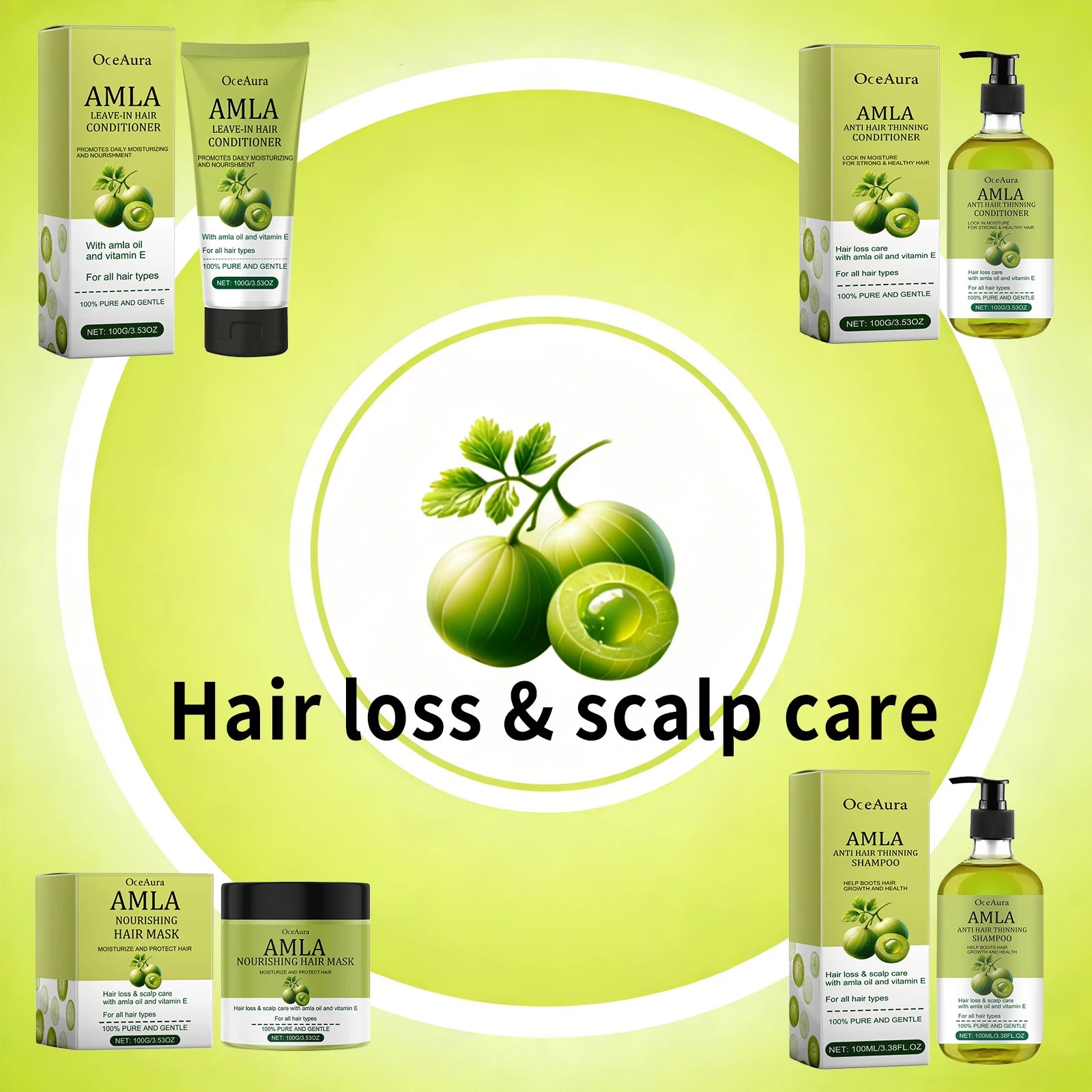 Amla Oil Shampoo Anti Loss Strengthen Root Repair Damaged Hair Anti-Breakage Conditioner Reduce Split Ends Nourishing Hair Mask Peaceful Pleasures Health and Wellness