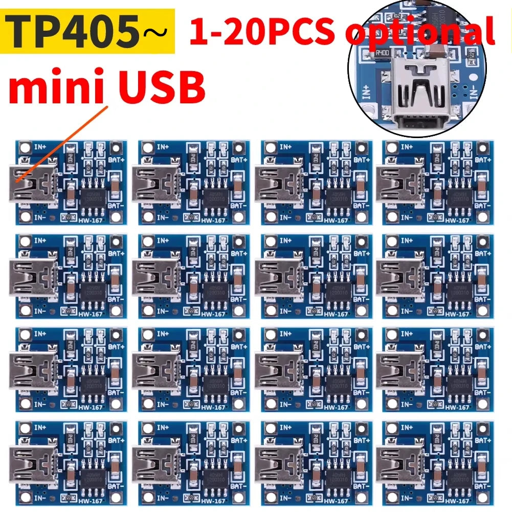 1-20PCS Type-c/Micro/Mini USB 5V 1A 18650 TP405~ Lithium Battery Charger Module Charging Board With Protection Dual Functions 1A Peaceful Pleasures Health and Wellness mini USB 20PCS
