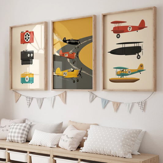3-Piece Vintage Cameras & Flying Machines Canvas Wall Art Canvas Wall Art Set Peaceful Pleasures Health and Wellness GP065-3pcs 60x80cm Unframed