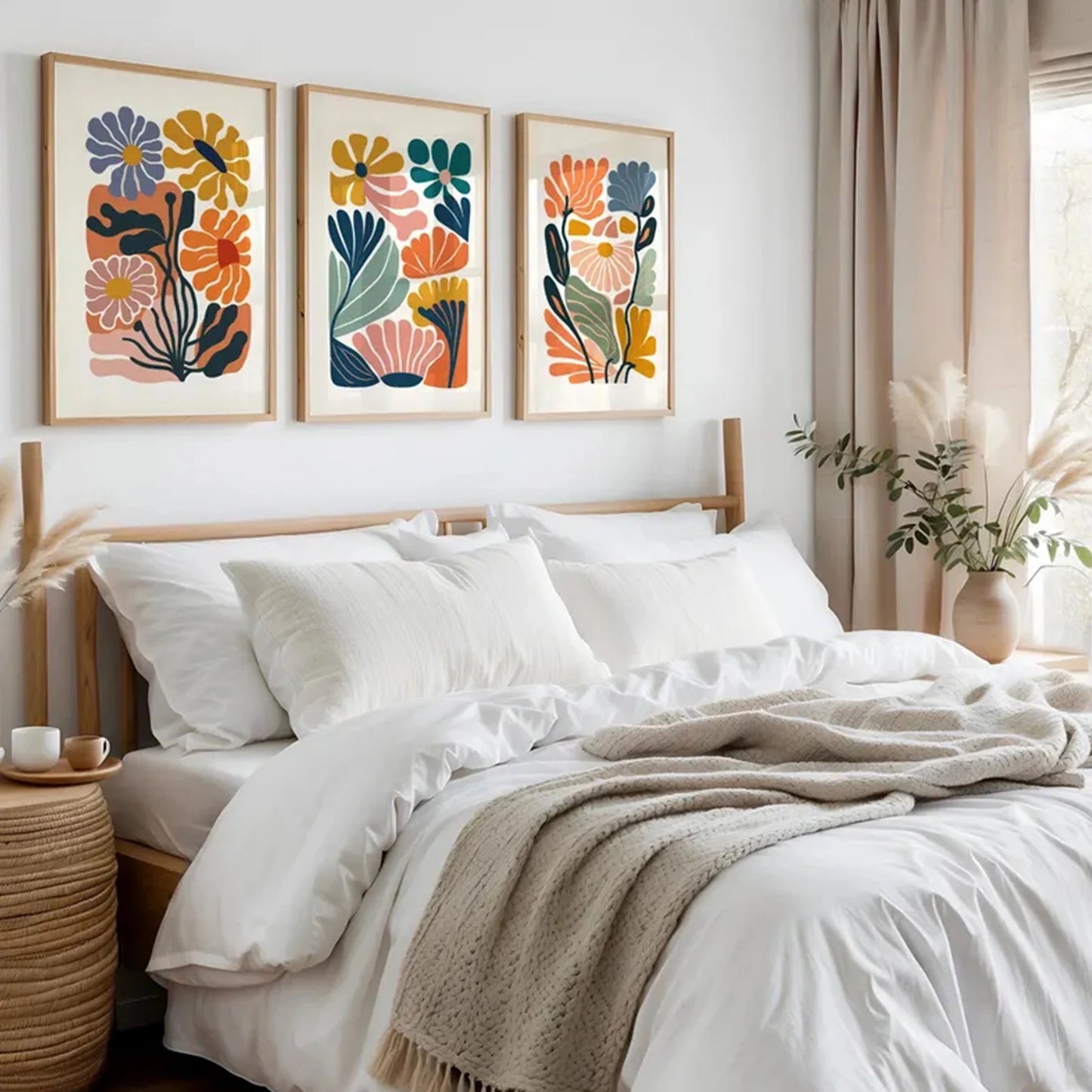 3-Piece Retro Abstract Floral Canvas Wall Art Poster Set