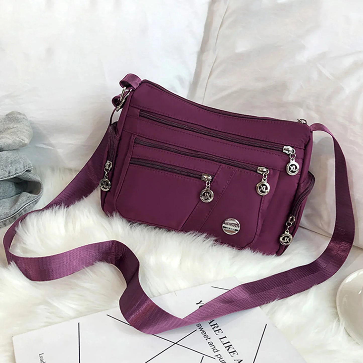 Women's Multi-Layer Shoulder Bag Large-capacity Shoulder Mobile Phone Bag for Shopping Dating Quick Out Peaceful Pleasures Health and Wellness