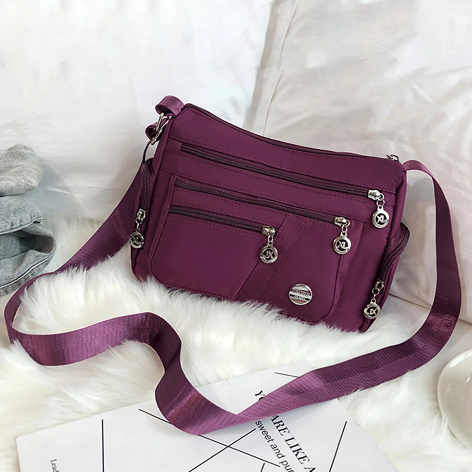 Women's Multi-Layer Shoulder Bag Large-capacity Shoulder Mobile Phone Bag for Shopping Dating Quick Out Peaceful Pleasures Health and Wellness