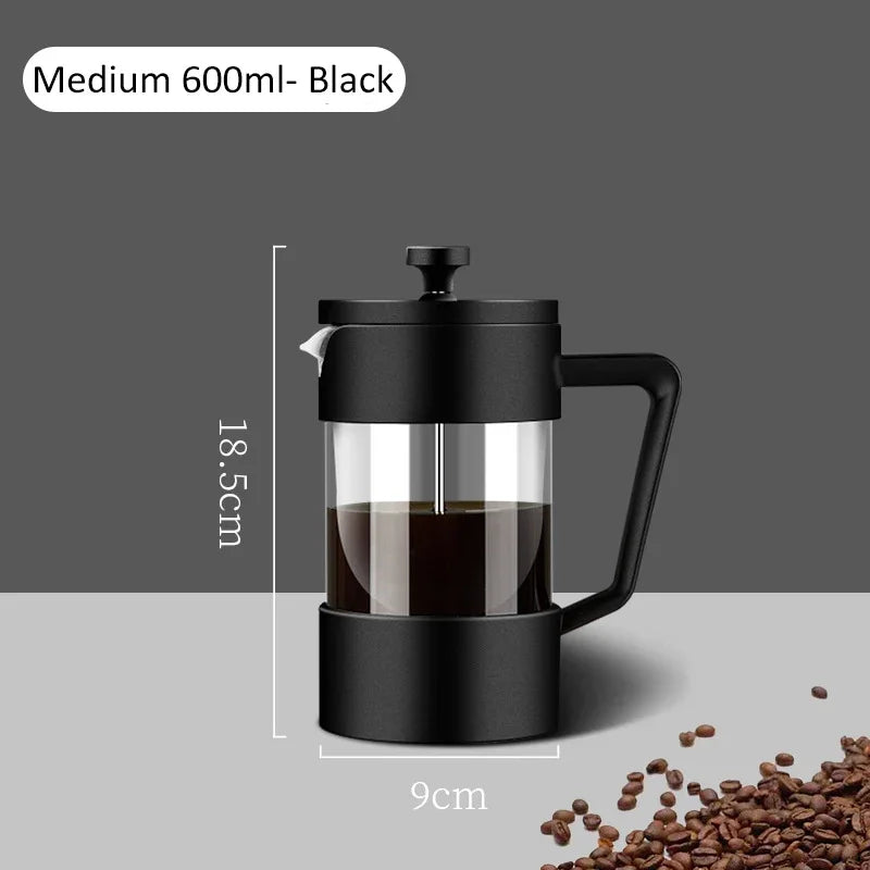 350/600/1000ML French Press Coffee Maker Pot Thickened Borosilicate Glass French Press Coffee Maker Multifunction Hand Punch Pot Peaceful Pleasures Health and Wellness 600ML