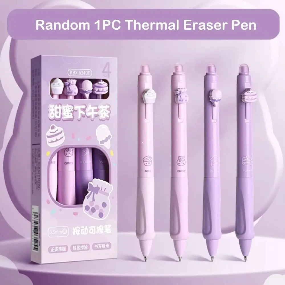Kawaii Aesthetic 1PC Thermal Eraser Pen Cartoon Black Blue Ink Erasable Gel Pen INS Cute 0.5mm Neutral Pen Student Peaceful Pleasures Health and Wellness C-Black Ink-