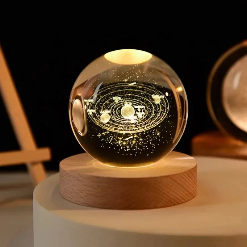 6cm 3D Crystal Ball Decoration 2026 Astronomy Solar System Planets Moon Astronaut LED Balls Home Snow Glass Globe Decorations Peaceful Pleasures Health and Wellness