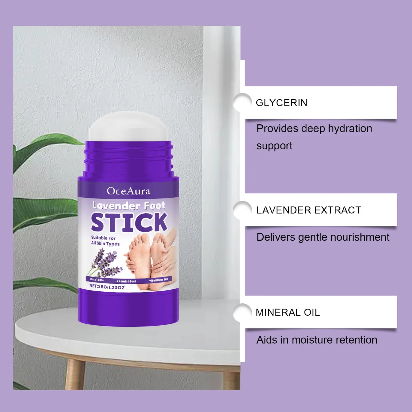 OceAura Lavender Foot Cream Stick | Heel Softening Balm 35g