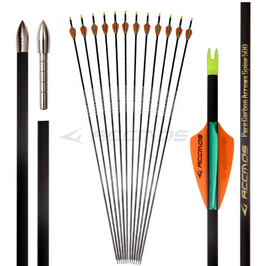 6 12 Arrow Pure Carbon ID4 Spine 300 1500 Shaft Bow Shooting Archery Peaceful Pleasures Health and Wellness 6pcs-Spine 500