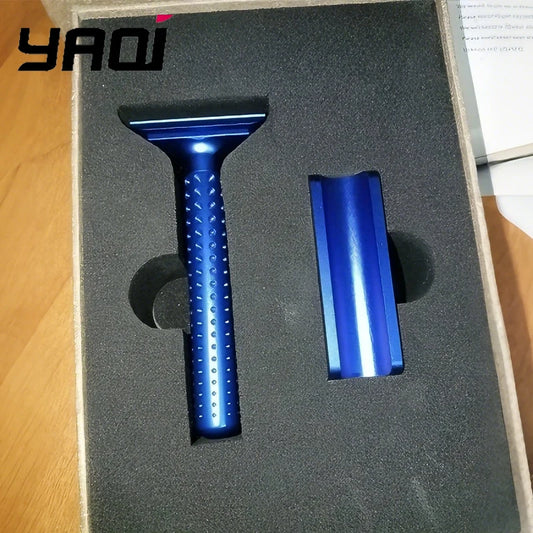 2026 Yaqi Sputnik Men's Safety Razor Dark Blue Aluminum Handle with Holder Classic Shaving Razor for Men Peaceful Pleasures Health and Wellness