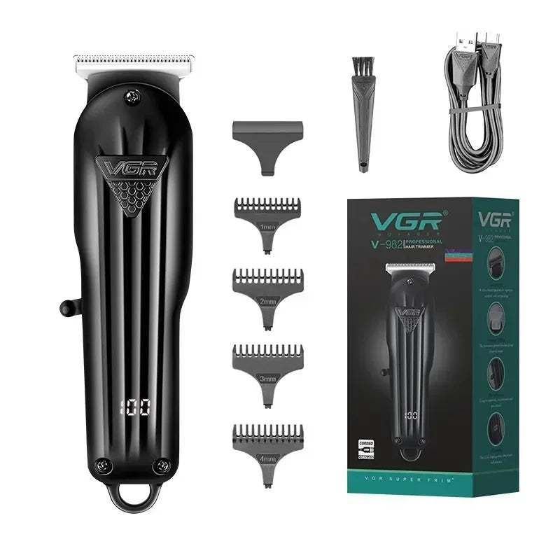 VGR Hair Trimmer Professional Hair Clipper Electric T-Blade Hair Cutting Machine 0mm LED Display Barber Trimmer for Men V-982 Peaceful Pleasures Health and Wellness 982 usb