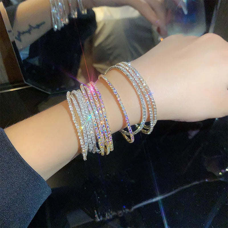 2pcs AB Diamond Elastic Charm Bracelet Set – Colorful Sparkly