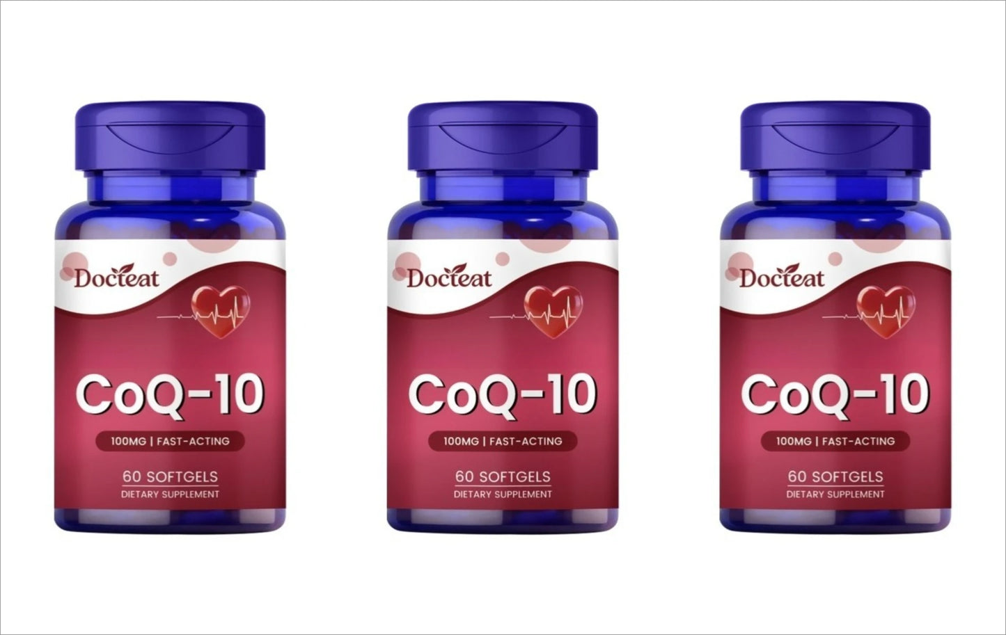 CoQ10 100mg Dietary Supplement with Vitamin E and Omega 3 Daily Nutritional Support Softgels 60 Count Peaceful Pleasures Health and Wellness 3bottles 180capsul