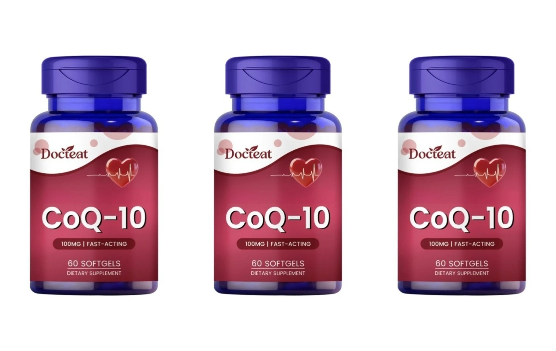CoQ10 100mg Dietary Supplement with Vitamin E and Omega 3 Daily Nutritional Support Softgels 60 Count Peaceful Pleasures Health and Wellness 3bottles 180capsul