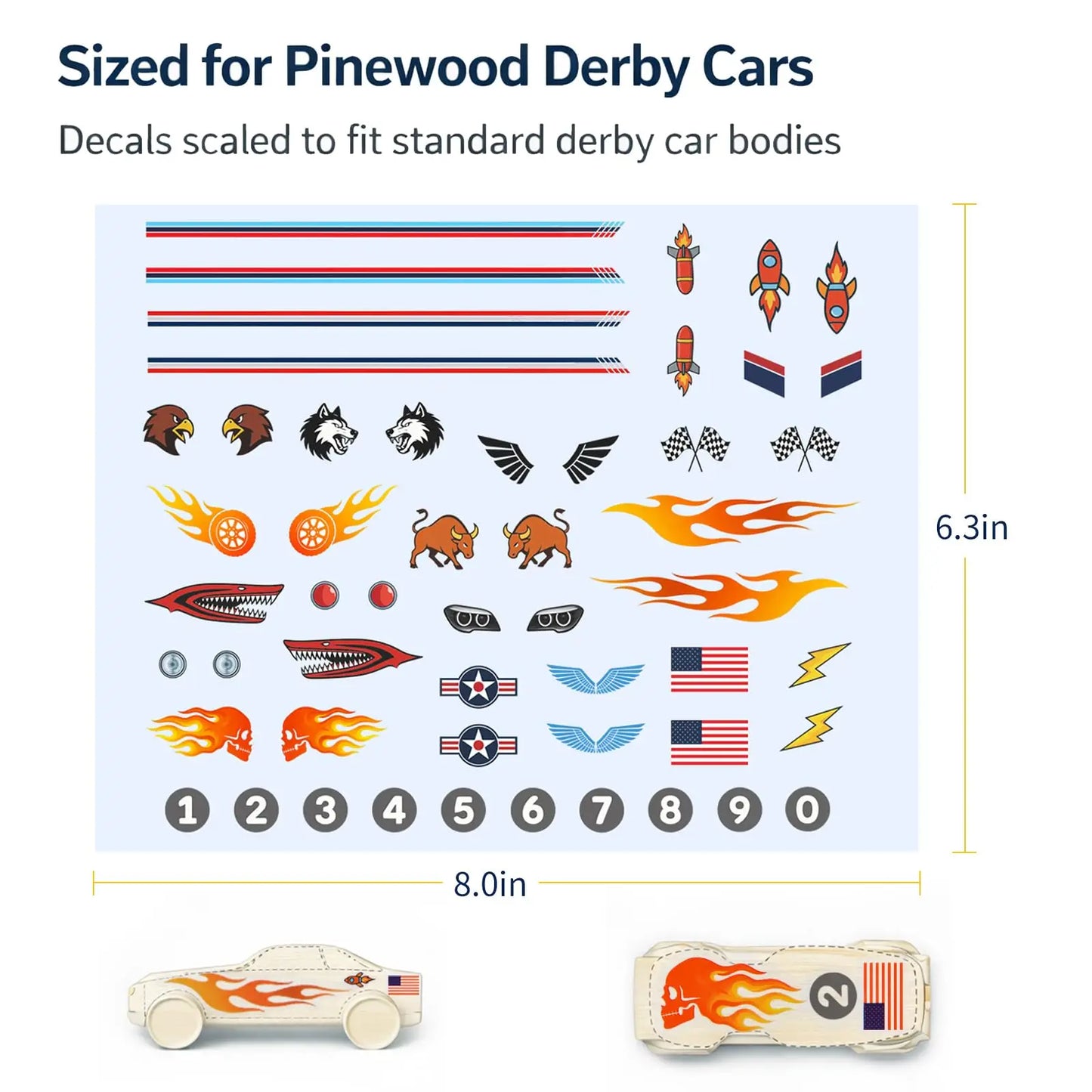 6-Pack Retro Racing Number Stickers | Pinewood Derby Decals