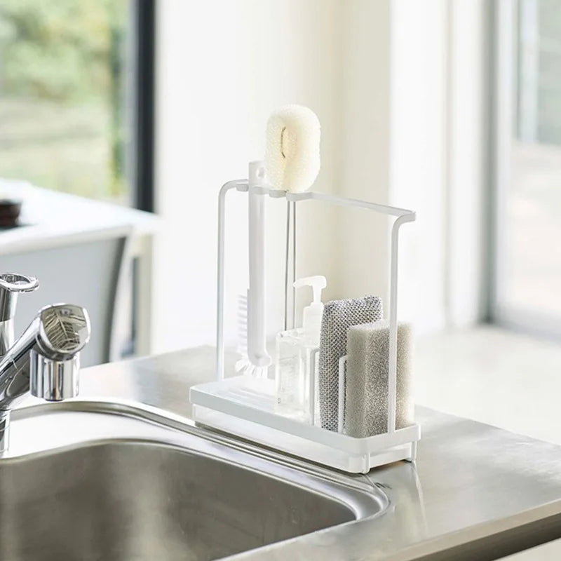 Kitchen Sink Organizer Rack | Sponge Holder with Drain Tray