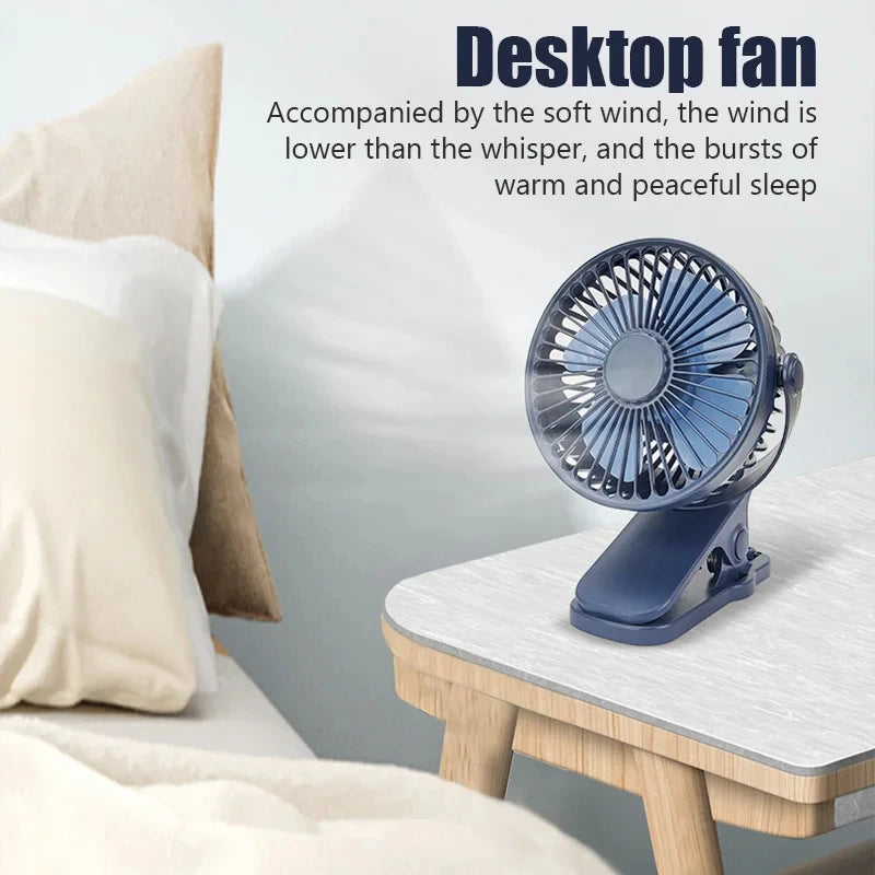 Portable USB Clip-On Mini Desk Fan | 3-Speed Quiet Cooling