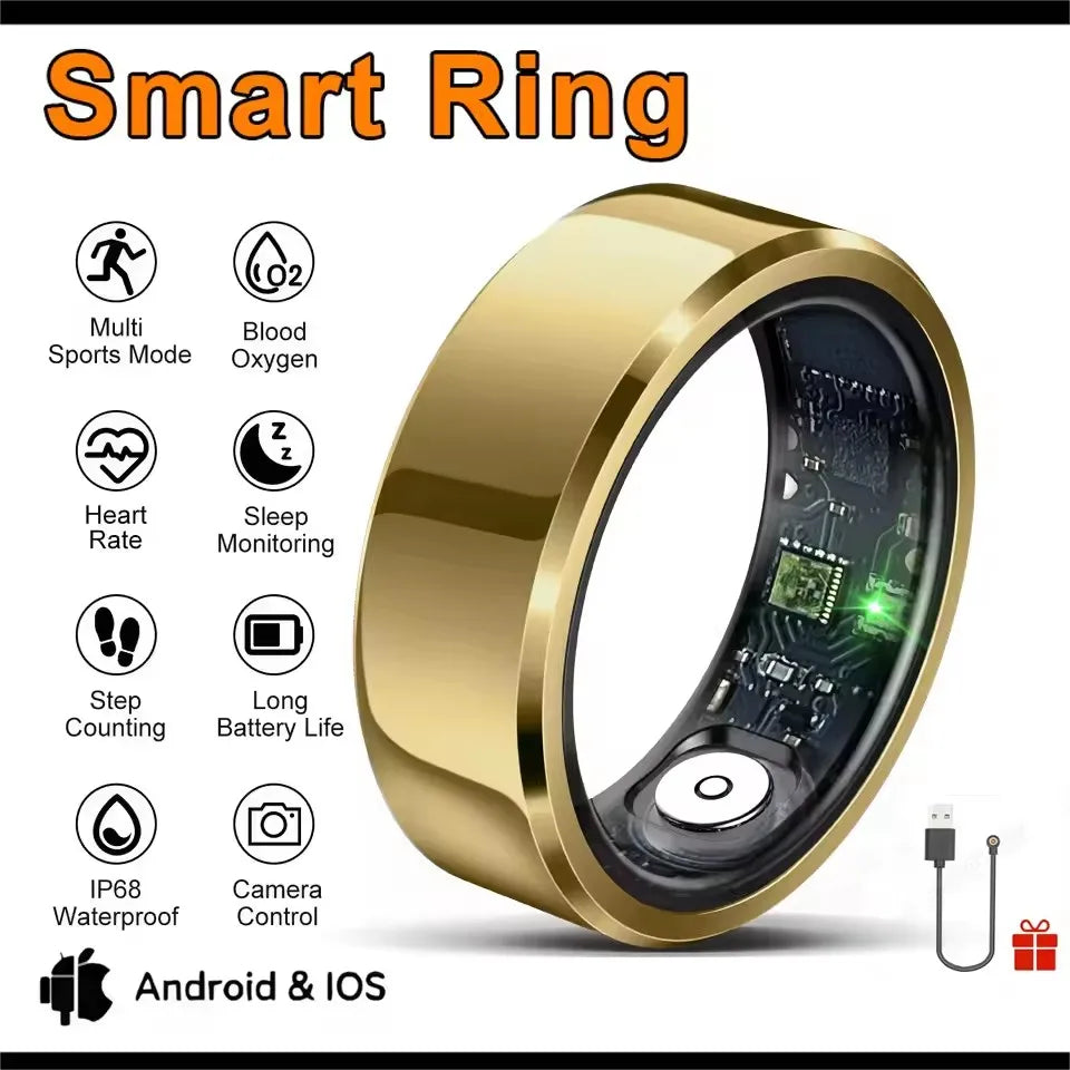 2026 Smart Ring Blood Pressure Heart Rate Sleep Monitoring Smartring IP68 & 5ATM Waterproof Multi-sport Mode Smartring Man Women Peaceful Pleasures Health and Wellness Gold 11