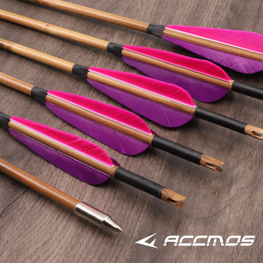 6 12 Bamboo Shaft Arrow 4-inch Purple Pink True Feather Bow Shooting Peaceful Pleasures Health and Wellness 12pcs