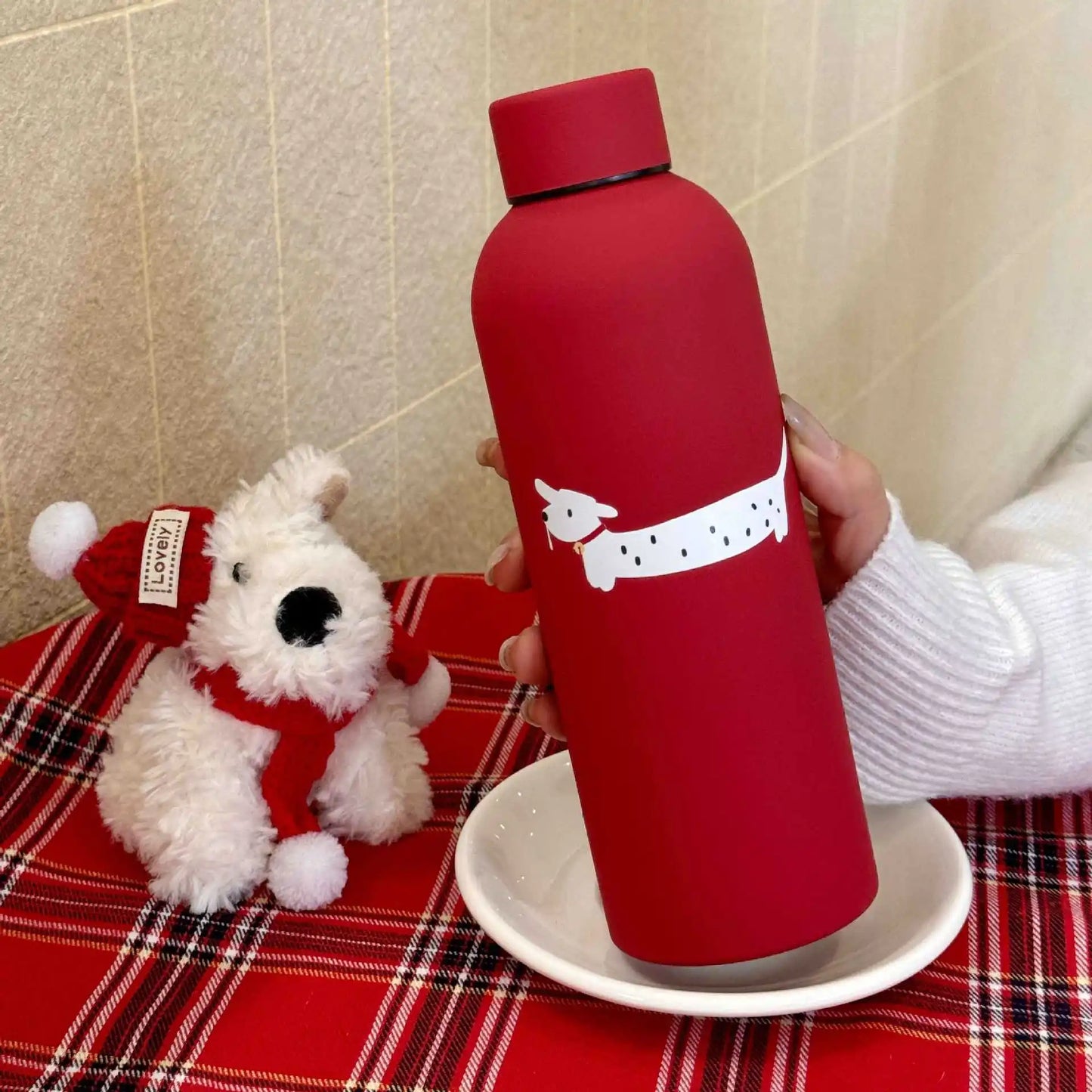 New Cute Dogs Small Mouth Vacuum Bottles Red Matte Dogs Stainless Steel Insulation Cups New Year Christmas Gift Cups Wholesale Peaceful Pleasures Health and Wellness