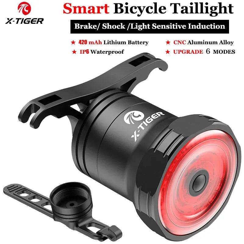X-TIGER Smart Brake Sensing Bike Tail Light – IPX6 USB-C LED