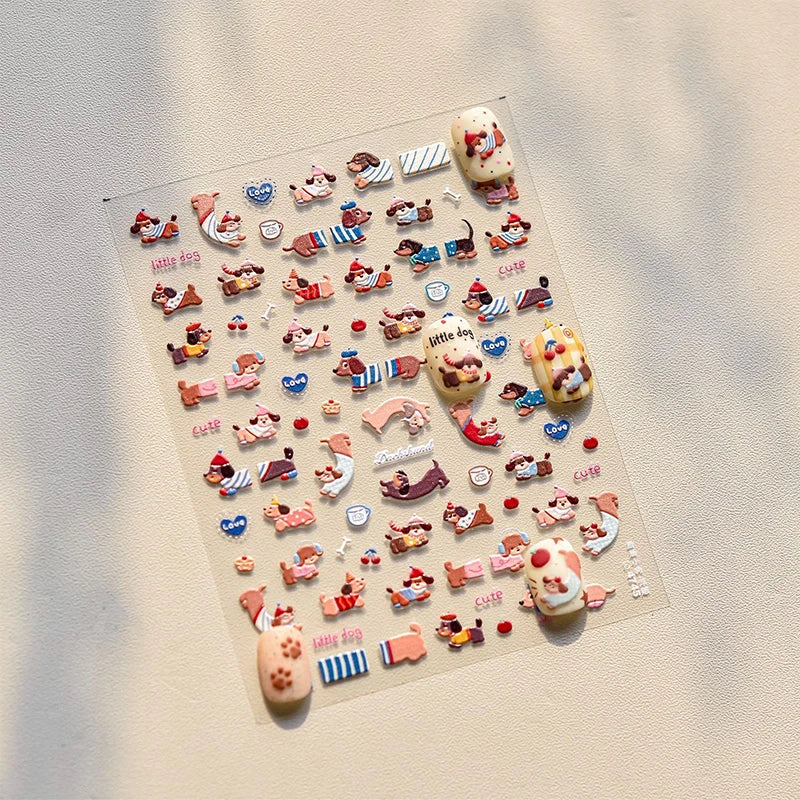 Lovely Sausage Dog Self Adhesive Nail Art Stickers Cartoon Manicure Decals Creative DIY Decoration Nail Art Stickers Gifts Peaceful Pleasures Health and Wellness