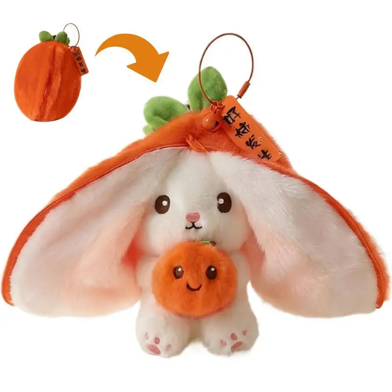 Cute 2 1 Transformable Fruit Rabbit Plush Keychain Soft Fluffy Bunny