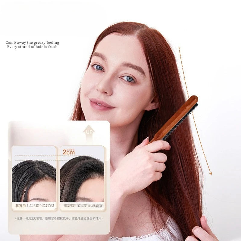Boar Bristle Hair Brush | 3-Row Wood Handle Styling Comb
